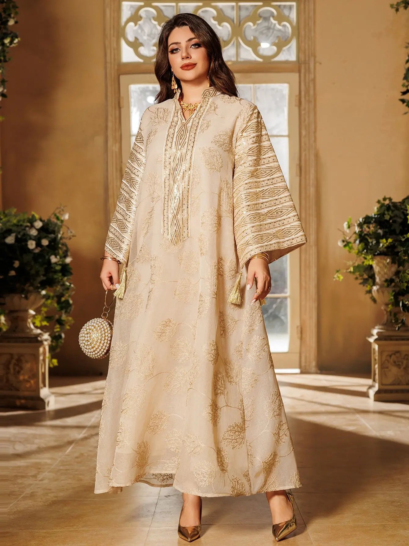 Black Embroidered Abaya – Gold Detail Formal Dress