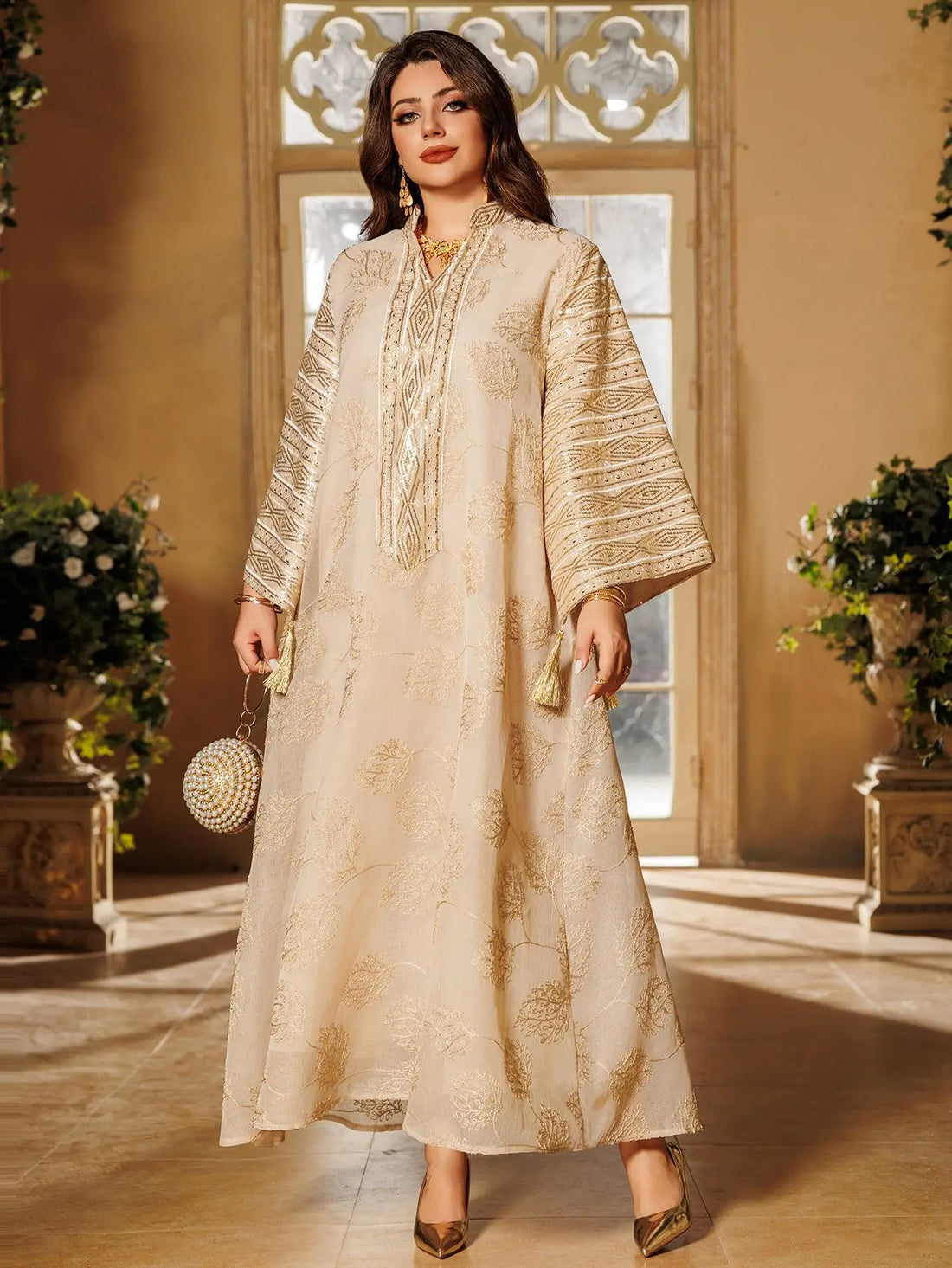 Black Embroidered Abaya – Gold Detail Formal Dress