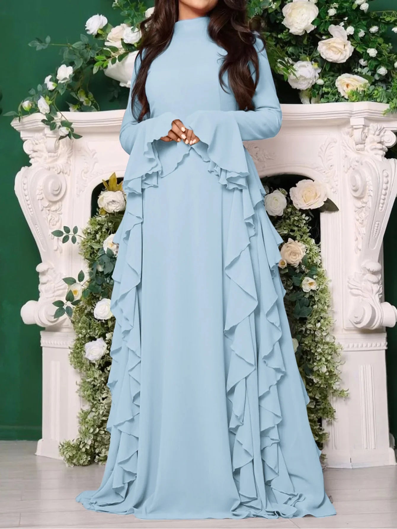 Eid Women Dress Muslim Abaya Ruffle Long Dresses