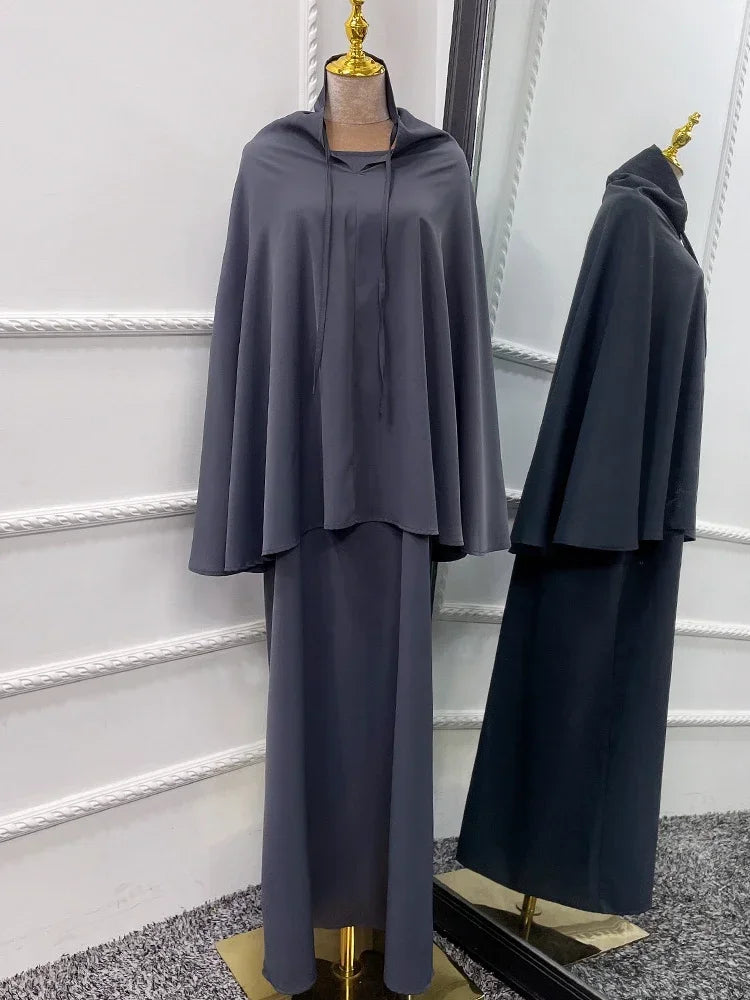 Eid Hooded Muslim Women  Long Khimar Hijab Dress Set
