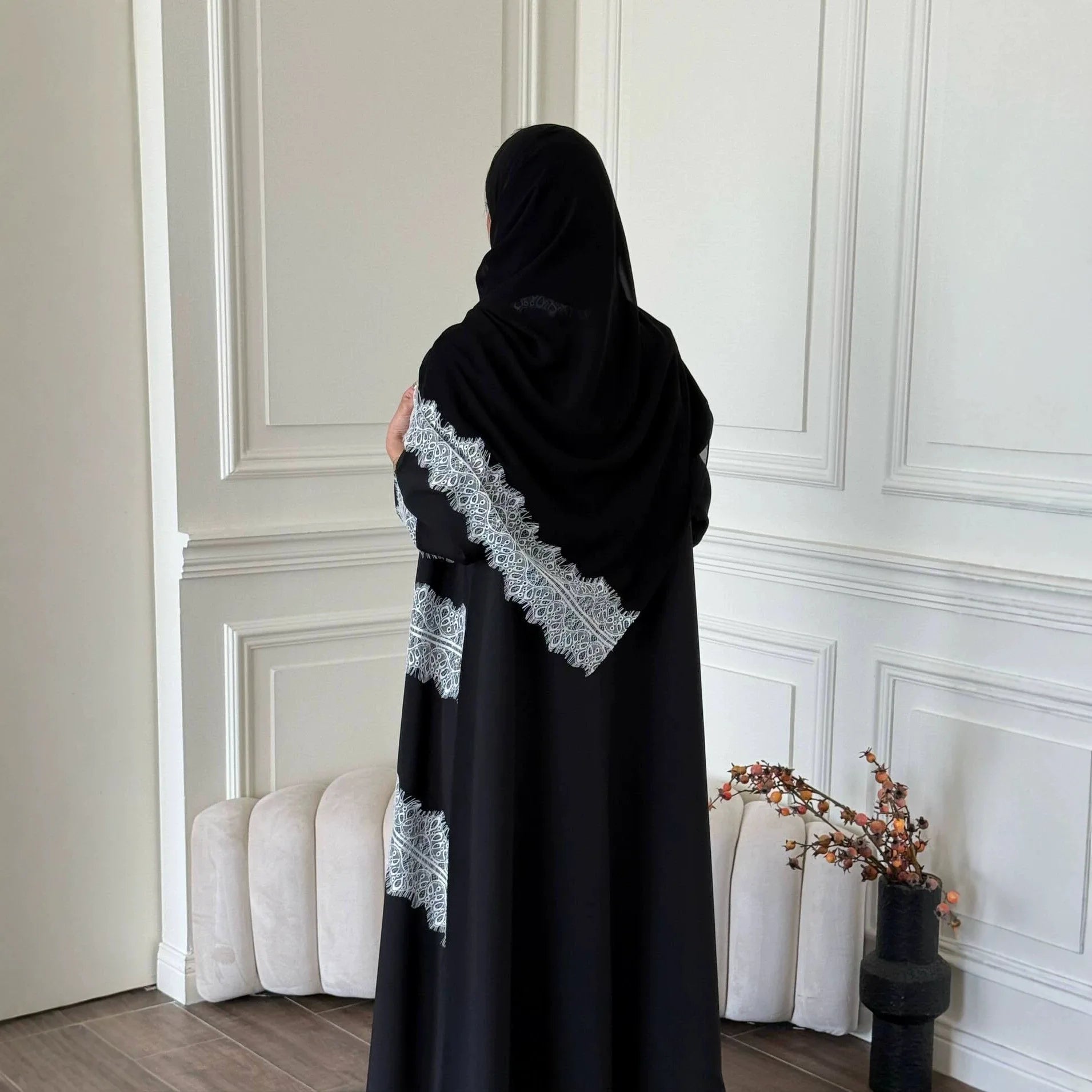 Eid Lace Open Abaya – Elegant Kaftan Party Dress