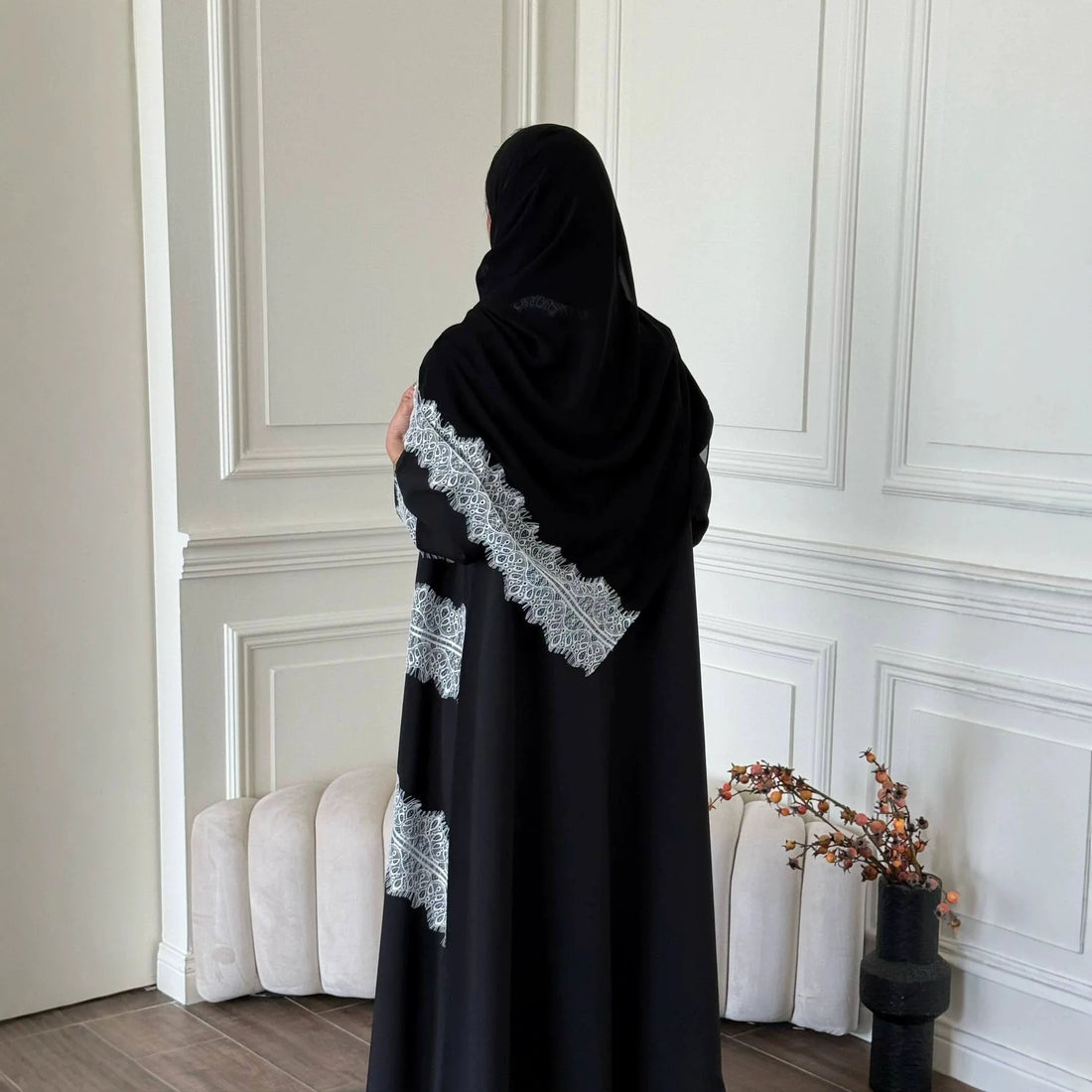 Eid Lace Open Abaya – Elegant Kaftan Party Dress