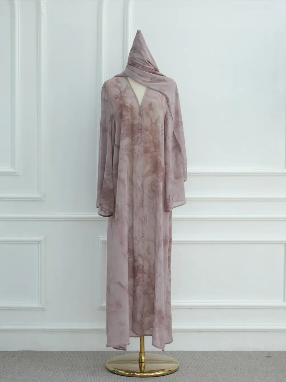 Printed Abaya & Scarf 2-Piece Set – Eid Ramadan