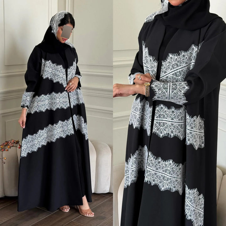 Eid Lace Open Abaya – Elegant Kaftan Party Dress