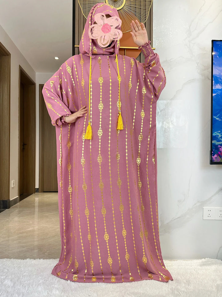 Gold Stamp Pure Cotton Ramadan Muslim Two-Hat Abaya