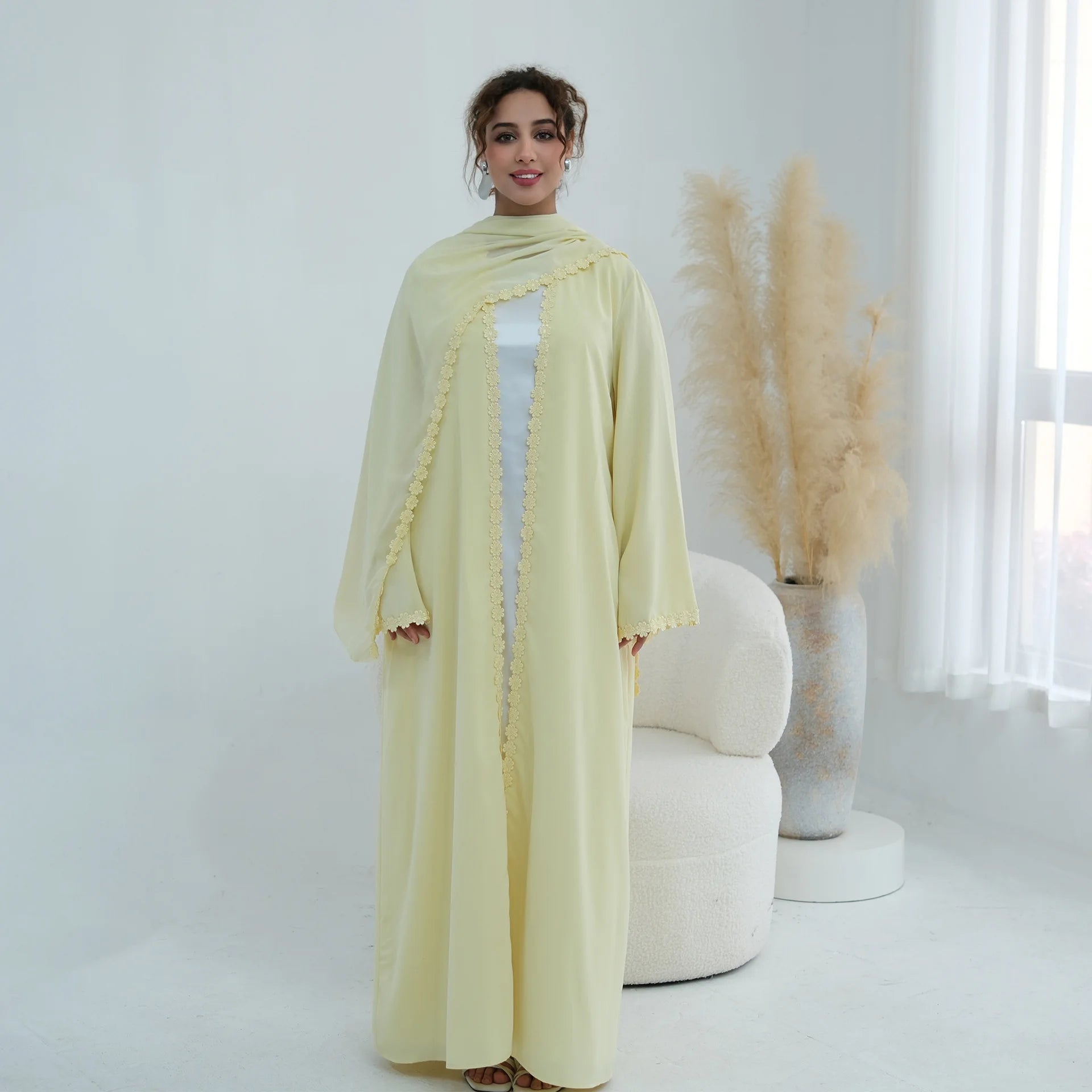 Eid Women Abaya Hijab Set Lace Dress Jalabiya Ramadan Party Dresses