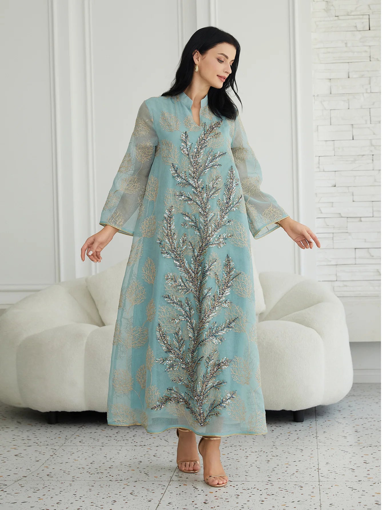 Embroidered Sequin Abaya – Plus Size Wedding Party Dress