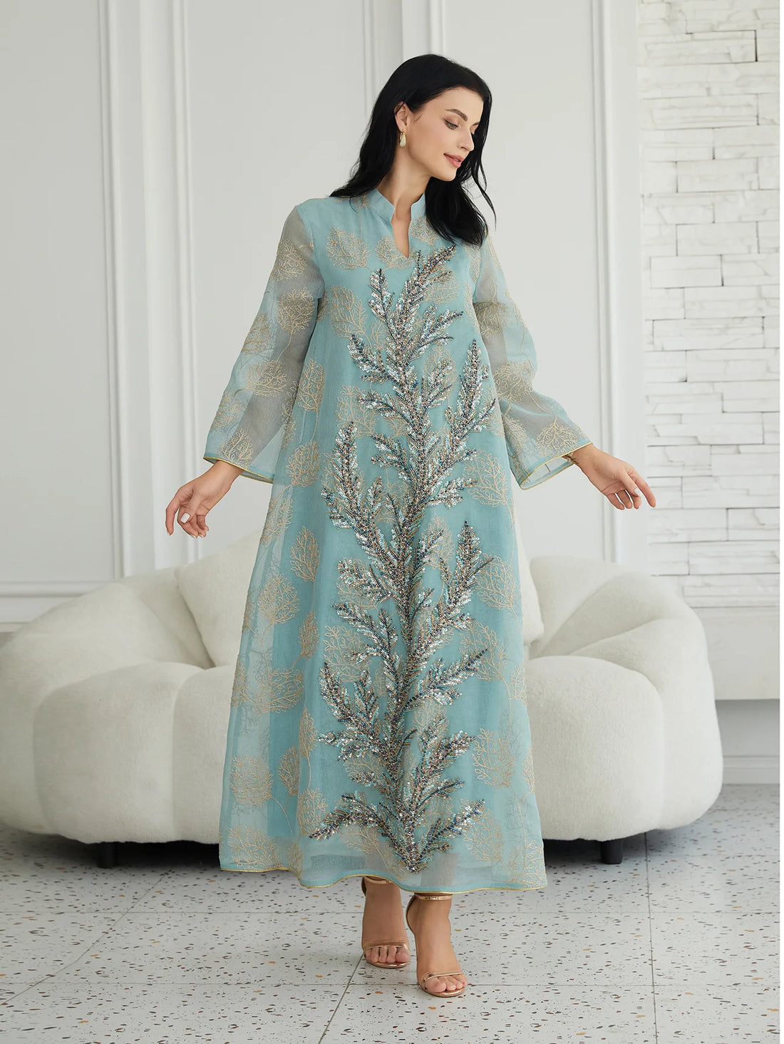 Embroidered Sequin Abaya – Plus Size Wedding Party Dress