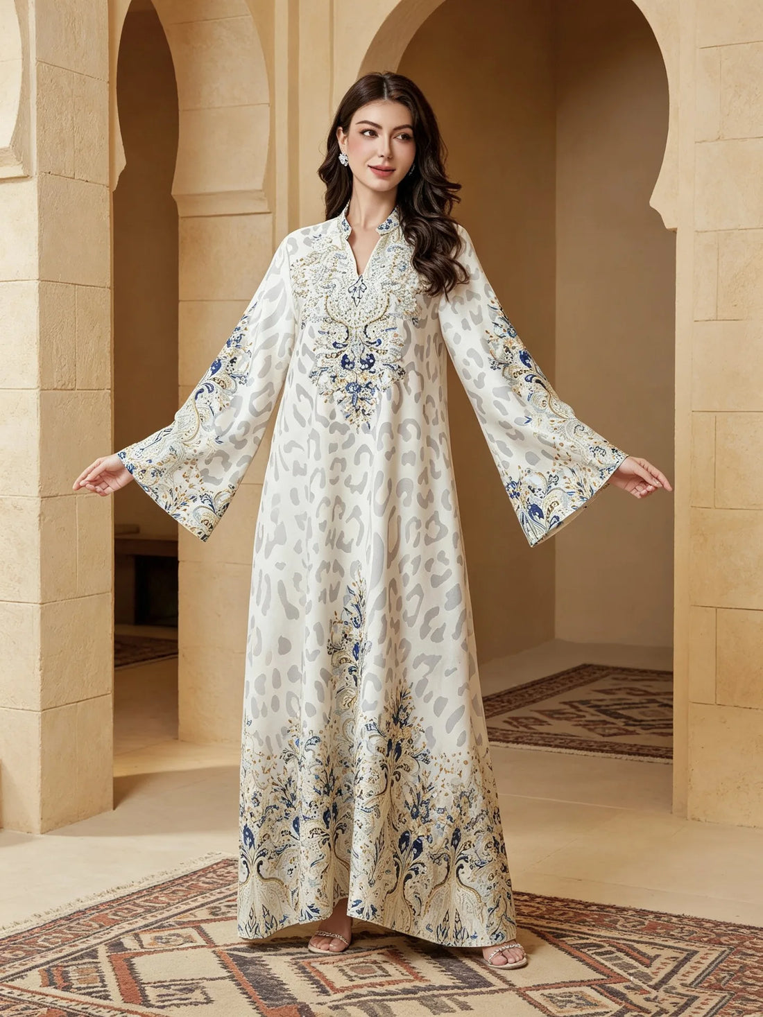Floral Flare Abaya – Beaded Casual Eid Dress