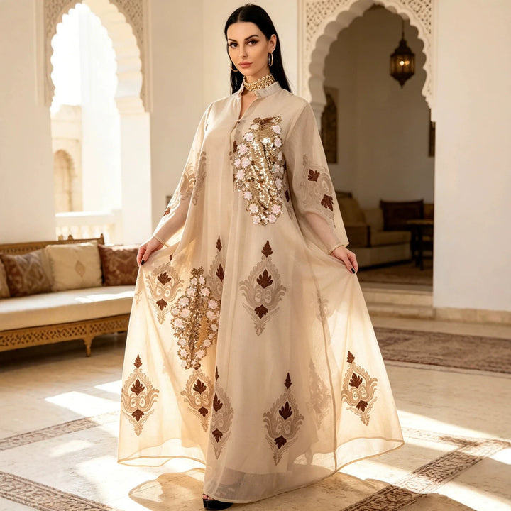 Sequin Leaf Embroidery Long Robe – Elegant Islamic Dress
