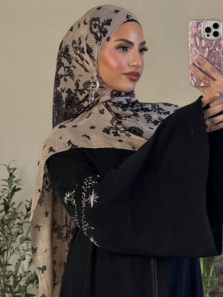Watercolor Print Hijab – Soft Bohemian Patterned Shawl Scarf