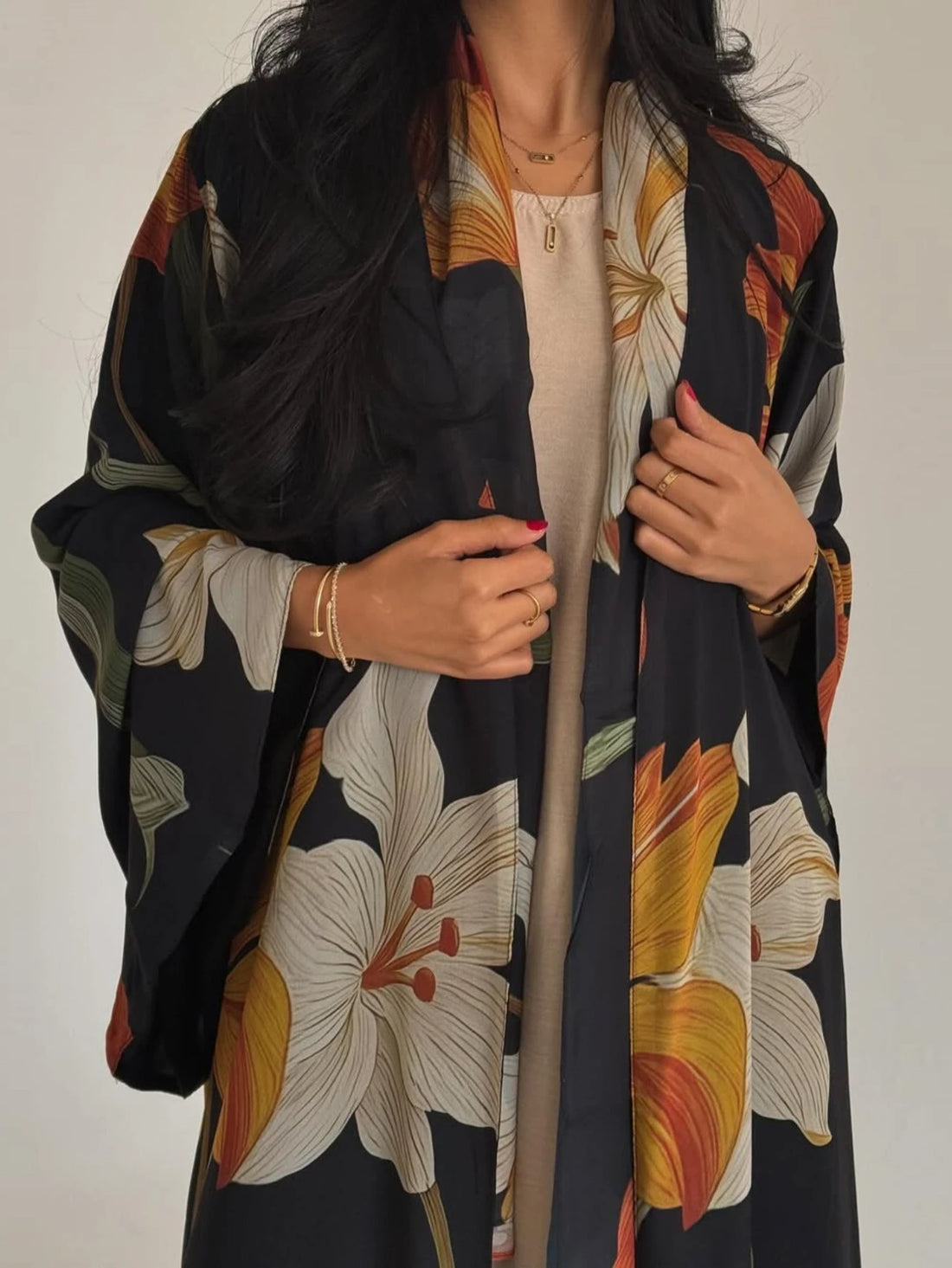 Scarf Print Abaya Cardigan – Long Moroccan Party Robe