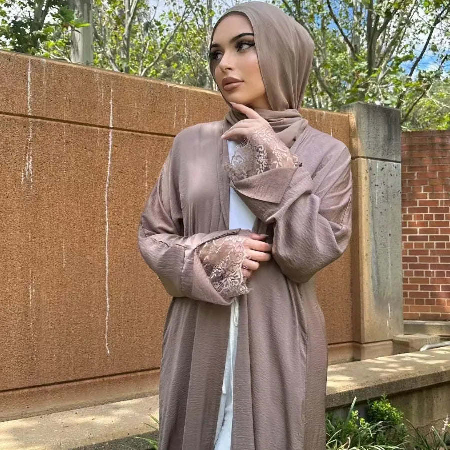 Eid Lace Split Sleeve Abaya – Daily Wear Modest Cardigan Dress