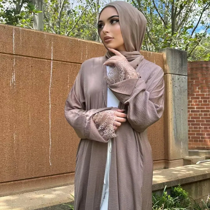 Eid Lace Split Sleeve Abaya – Daily Wear Modest Cardigan Dress