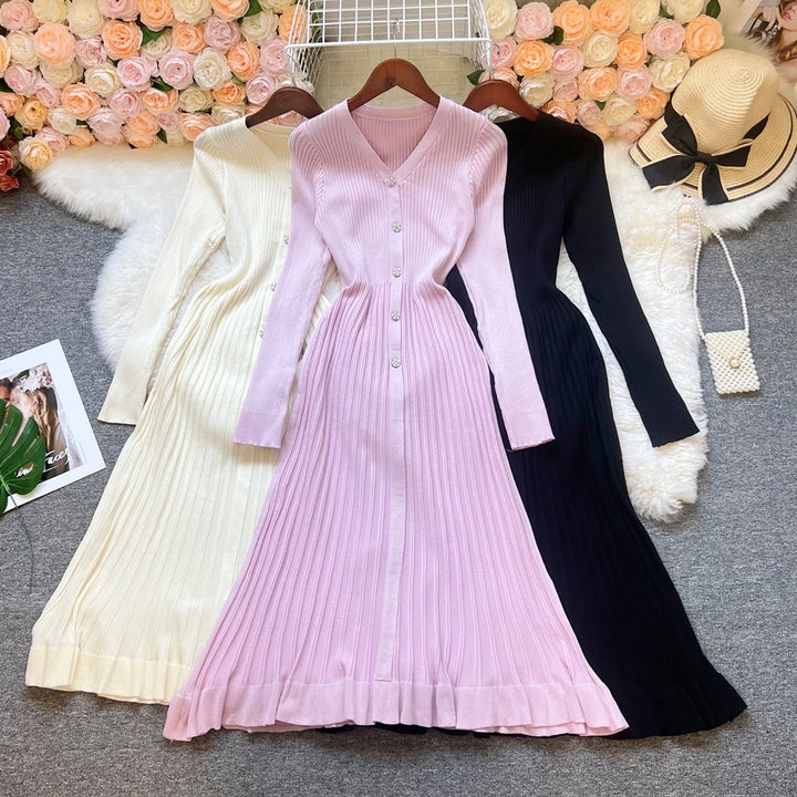 2026 Autumn Winter Women Knitted Long Sweater Dress