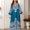 Elegant Traditional Print Abaya – Embroidered Loose-Fit Maxi Dress