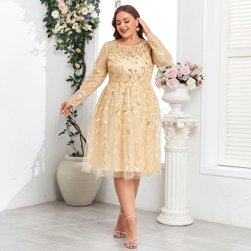 Elegant Mermaid Tulle Evening Gown – Long Sleeve Floral Embroidered Dress
