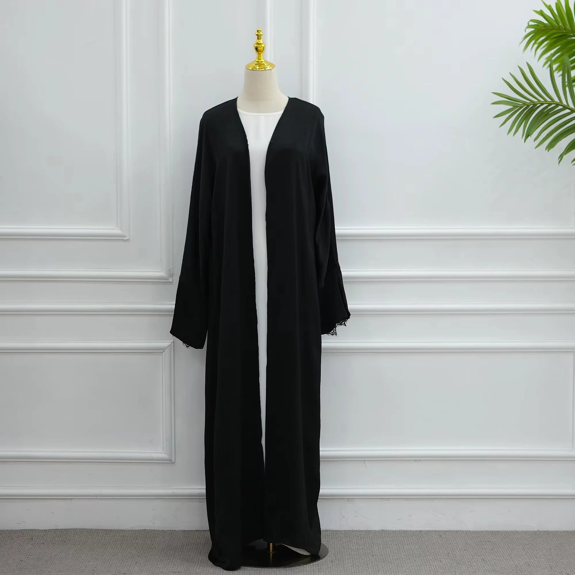 Eid Lace Split Sleeve Abaya – Daily Wear Modest Cardigan Dress