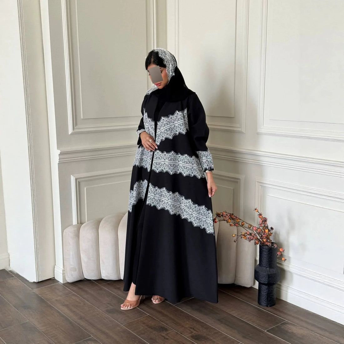 Eid Lace Open Abaya – Elegant Kaftan Party Dress