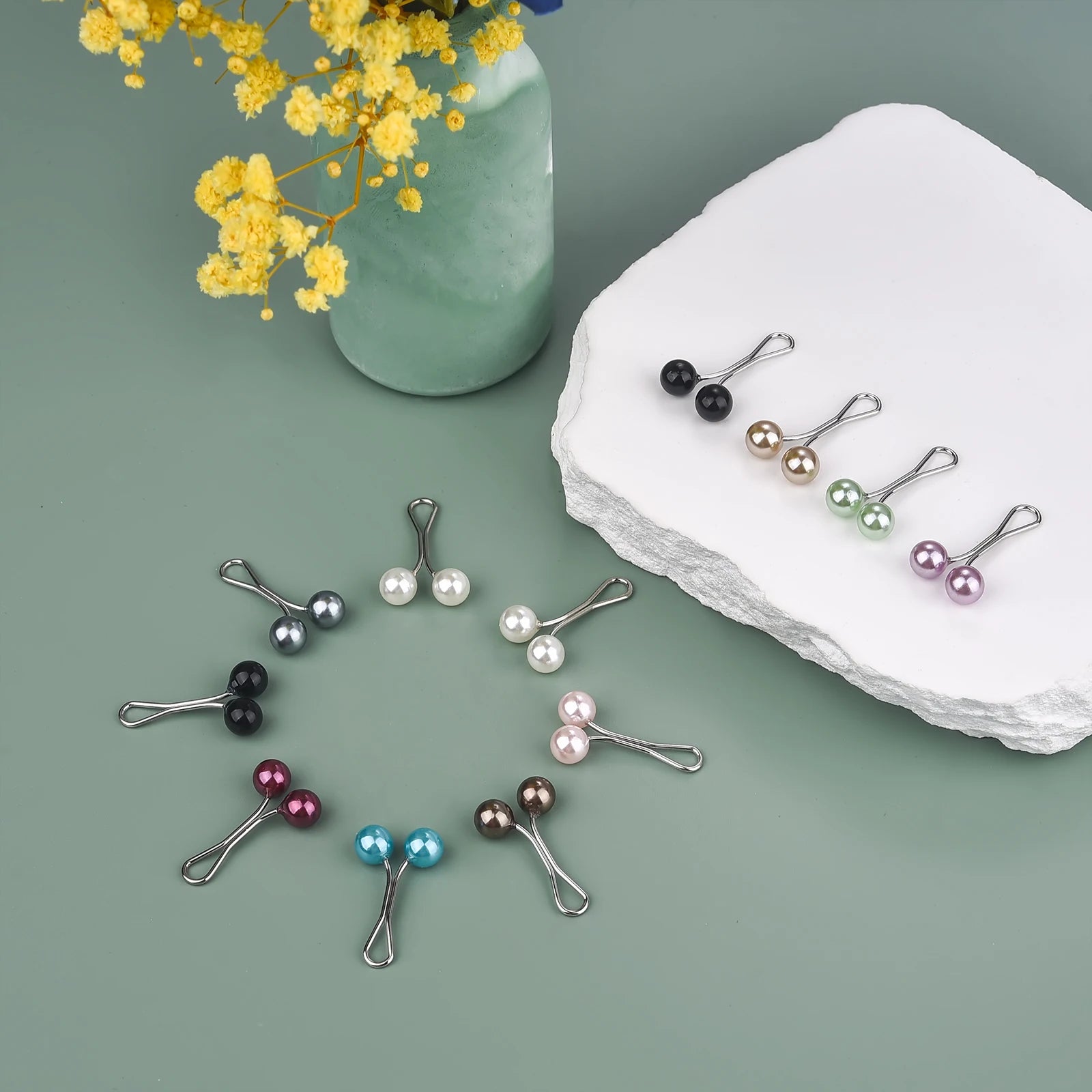 12-Piece Pearl Hijab Brooch Set – Elegant Scarf Clips for Women