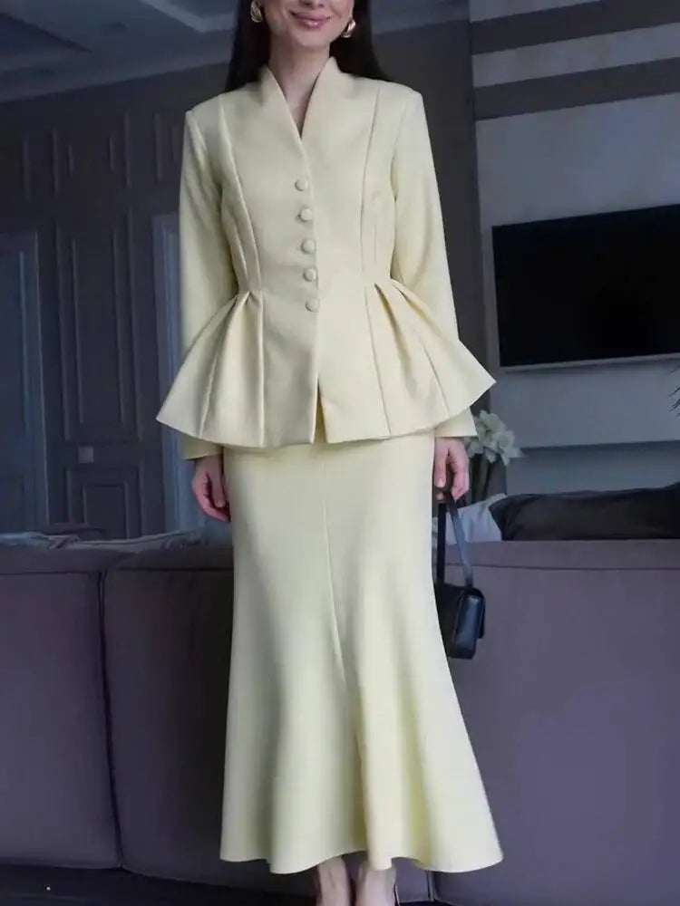 Autumn New Stand Up Collar Long Sleeve Waist Tight Women's Fashion Two Piece Set