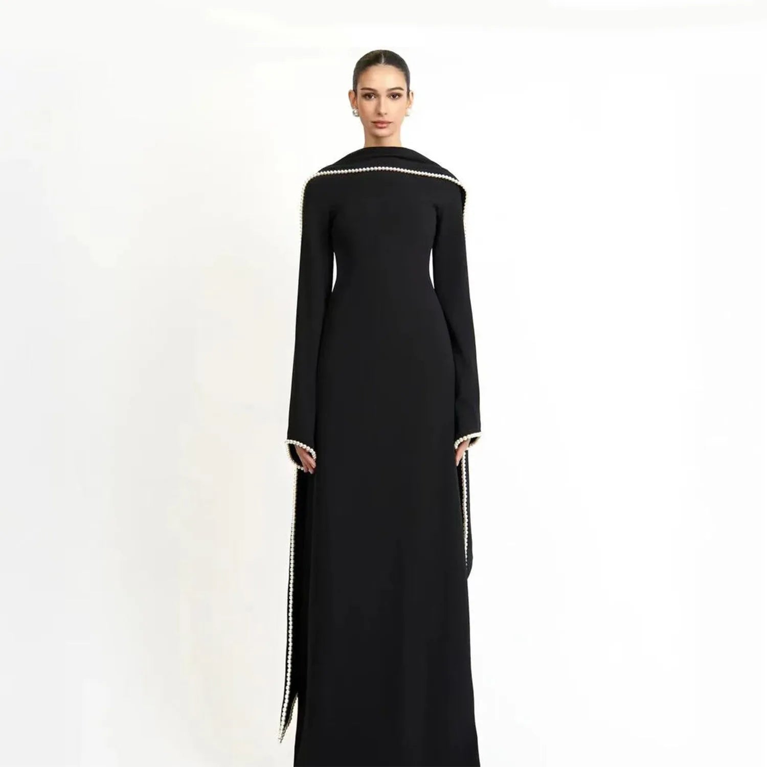 Beaded Cape Abaya Set – Elegant Long Modest Dress for Eid & Parties
