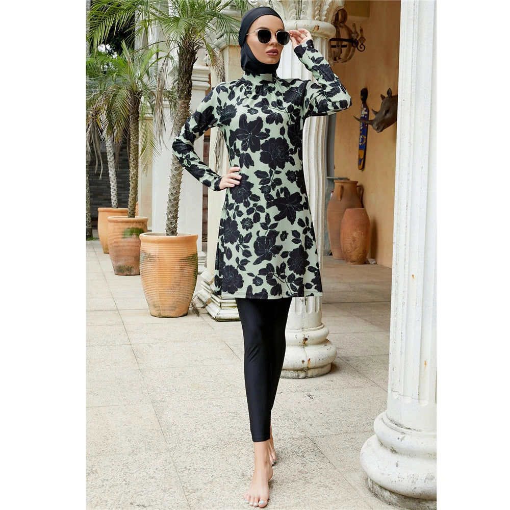Islamic Muslim Women Swimwear Long Sleeve Swimsuits Full Cover 3 Pieces Suits