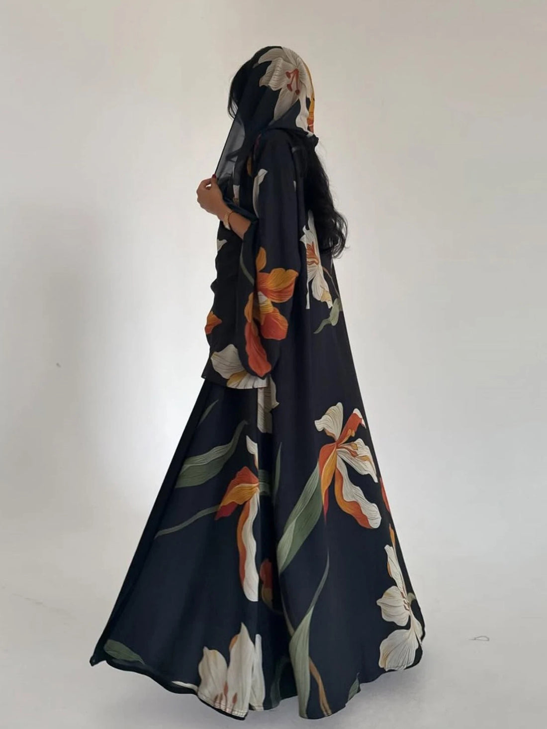 Scarf Print Abaya Cardigan – Long Moroccan Party Robe
