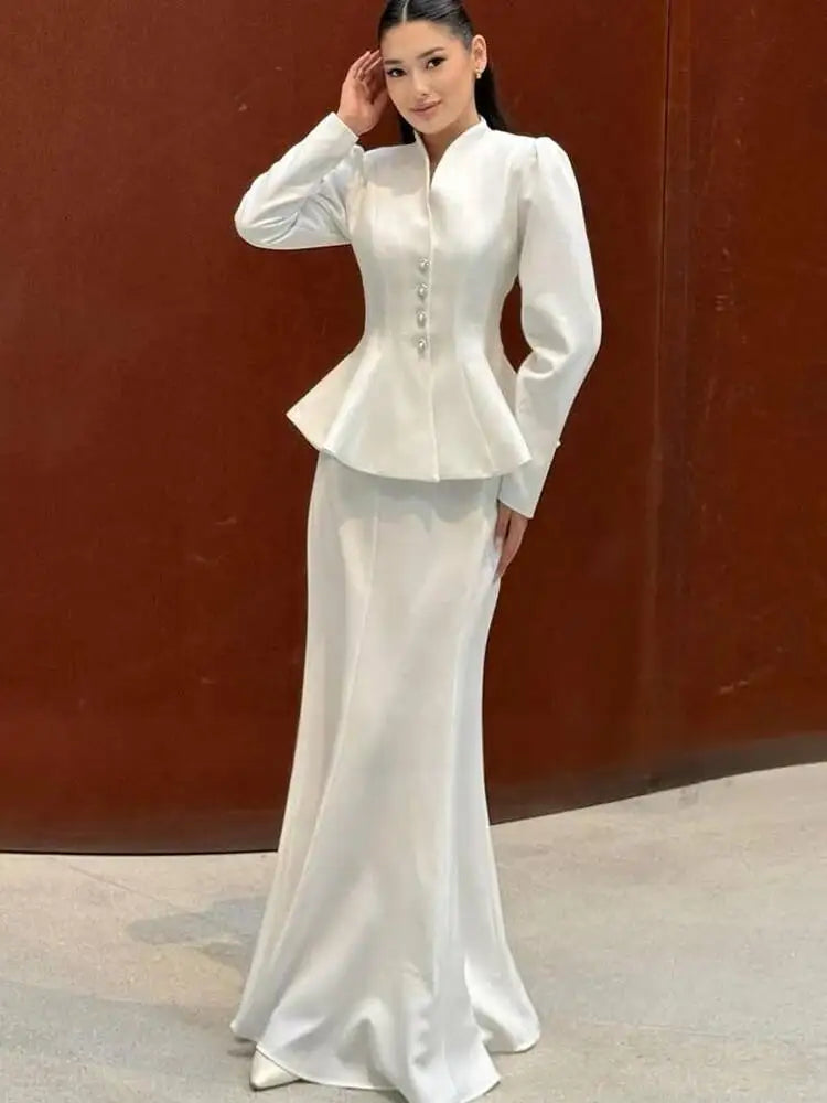 Autumn New Stand Up Collar Long Sleeve Waist Tight Women's Fashion Two Piece Set