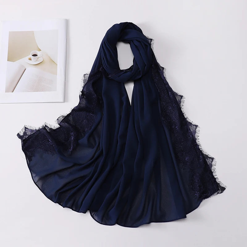 Soft Lace Chiffon Hijab Scarf – Premium Plain Headwrap