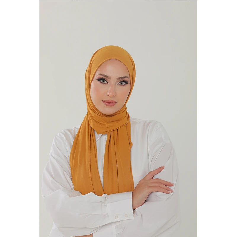 Soft Cotton Jersey Hijab – Long Plain Stretch Scarf