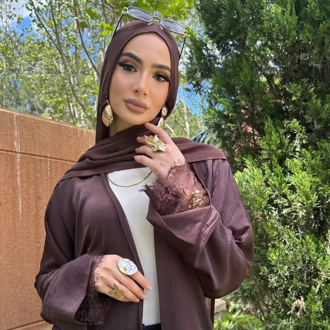 Eid Lace Split Sleeve Abaya – Daily Wear Modest Cardigan Dress