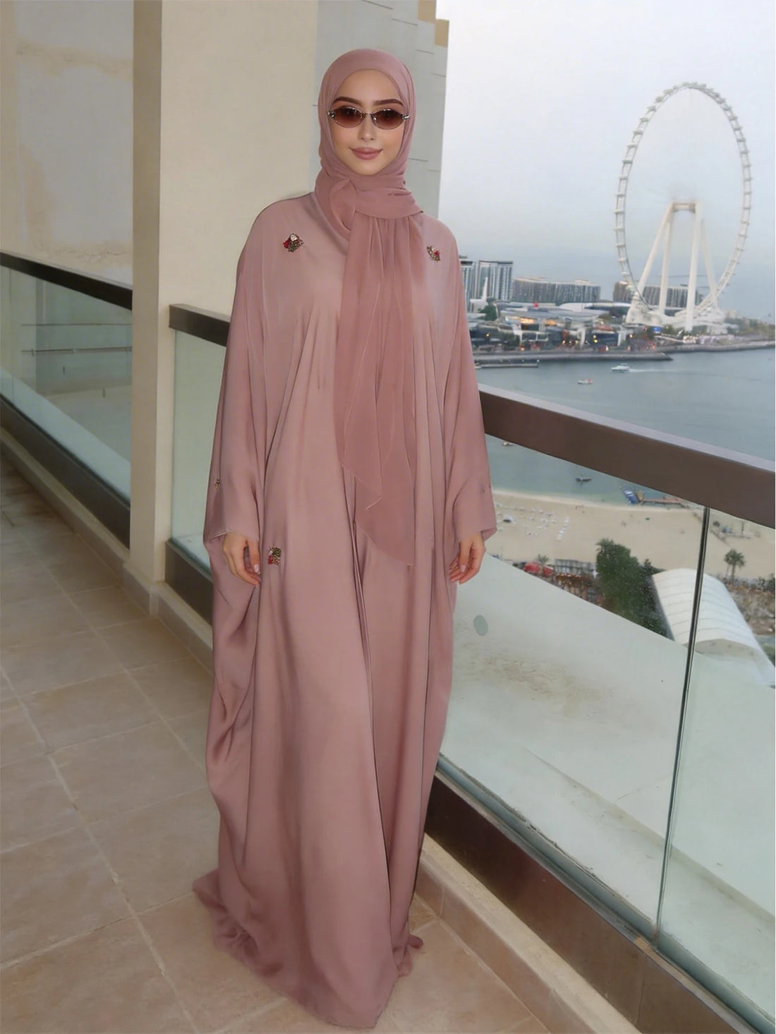 Women's Elegant Islamic Clothing, Pink Embroidered Robe