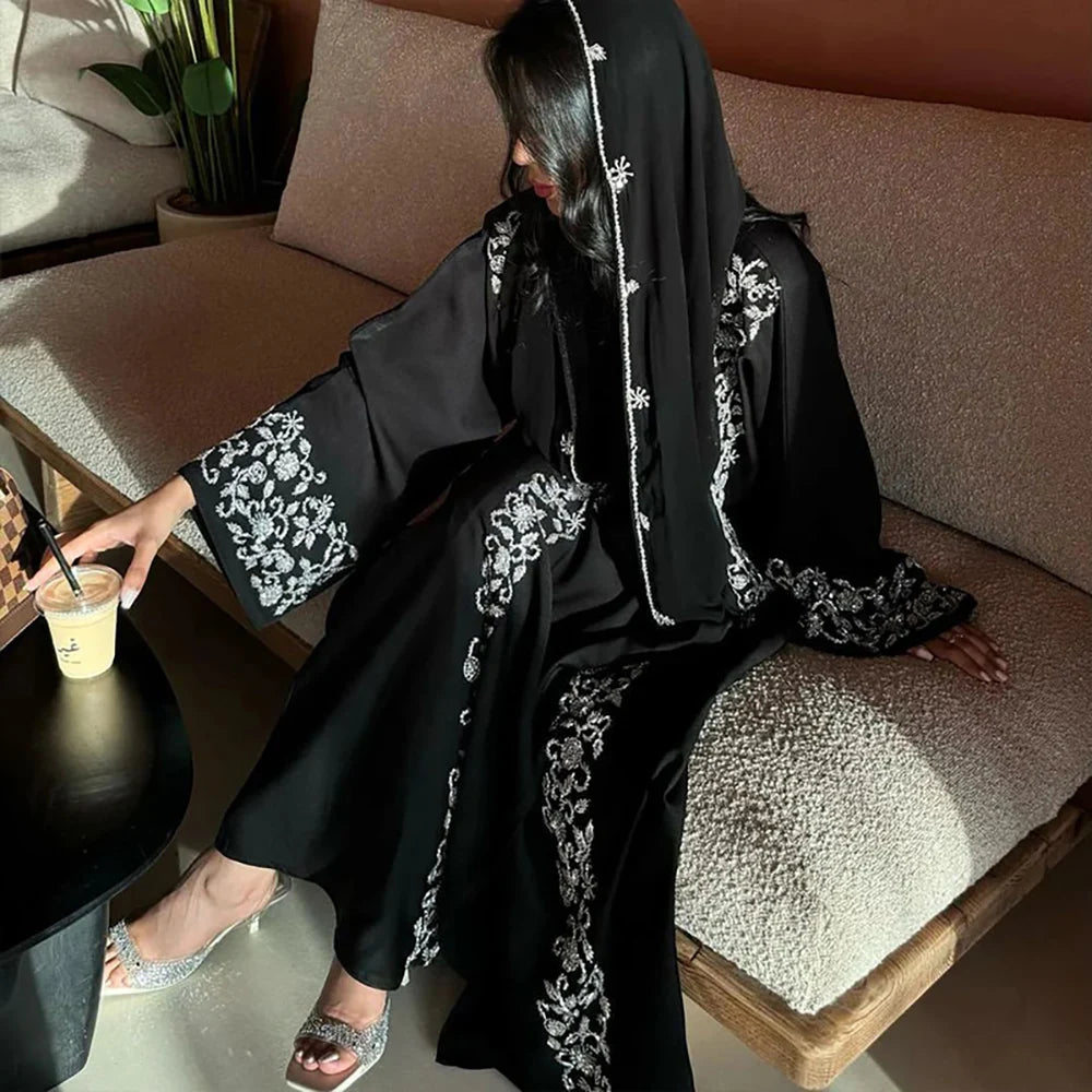 Luxury Beaded Embroidery Abaya – Dubai Gold Hijab Kaftan