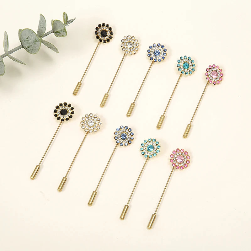 10-Piece Floral Diamond Hijab Brooch Set – Elegant Scarf Pins for Women
