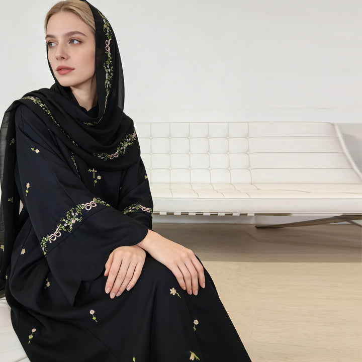 Luxurious Floral Embroidery Hijab Dress for Muslim Women
