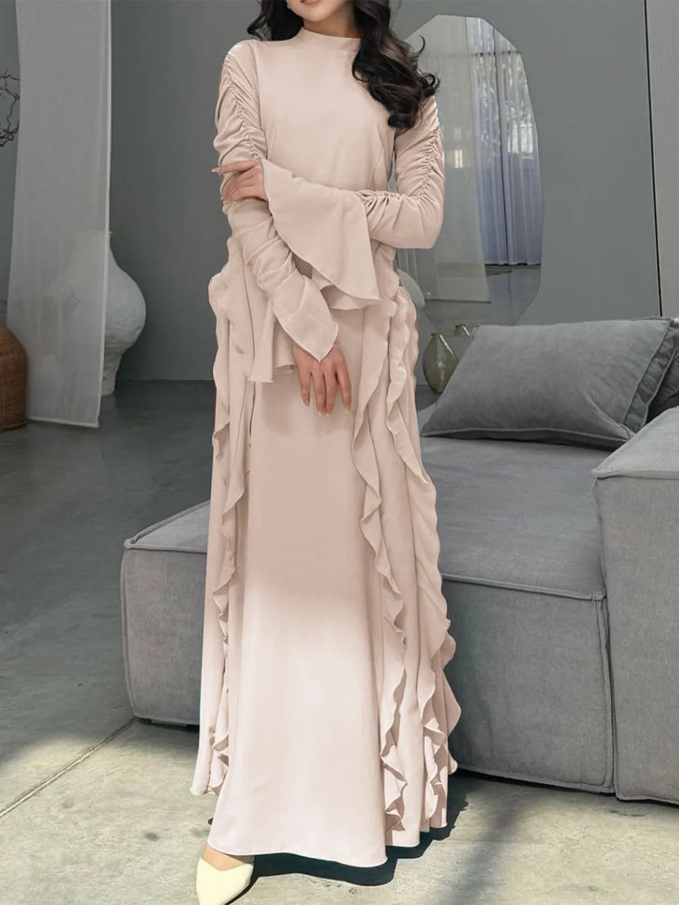 Eid Women Dress Muslim Abaya Ruffle Long Dresses