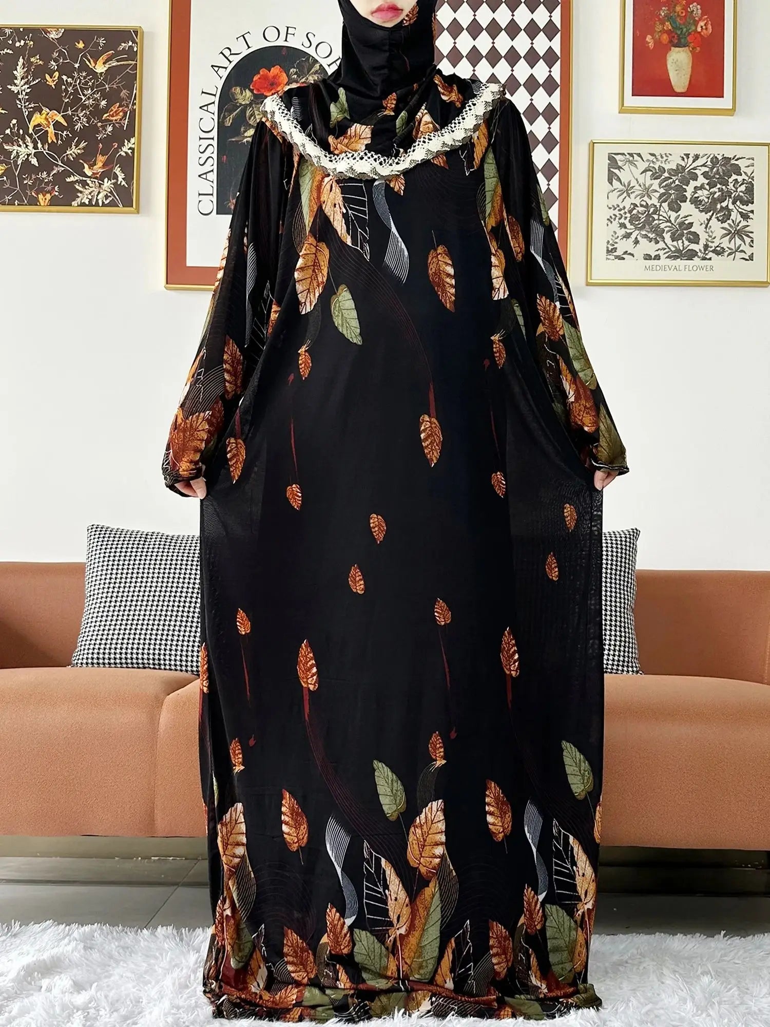 Muslim Solid Cotton Abaya For Women
