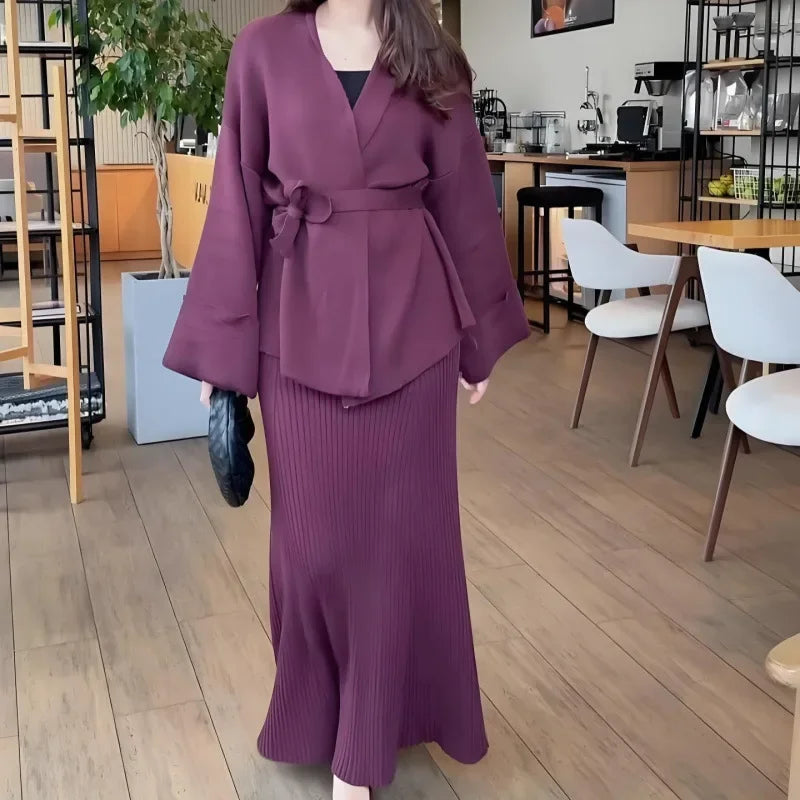 Women Knitting Skirt 2 Piece Set Sweater