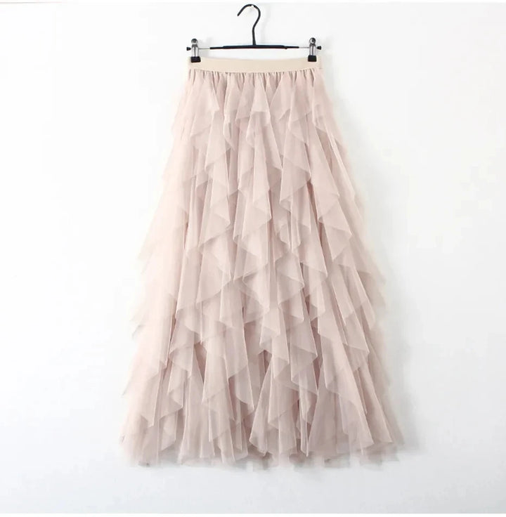 Womens Elastic High Waist Tulle Mesh Irregular Tutu Skirt