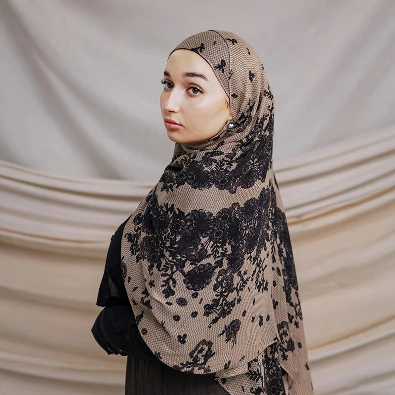 Watercolor Floral Modal-Feel Hijab – Lightweight Versatile Scarf