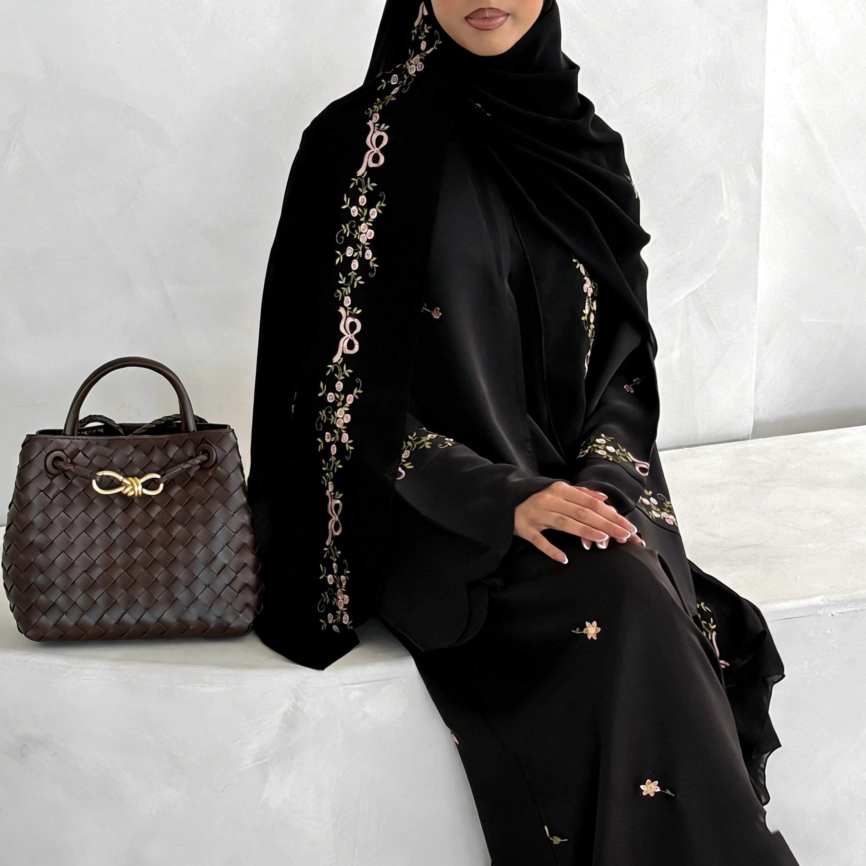 Luxurious Floral Embroidery Hijab Dress for Muslim Women