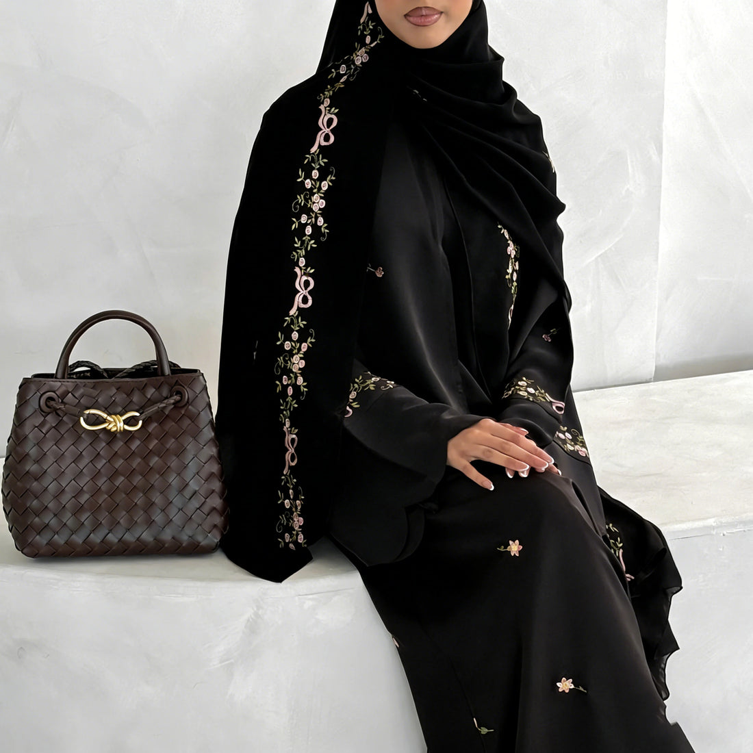 Luxurious Floral Embroidery Hijab Dress for Muslim Women