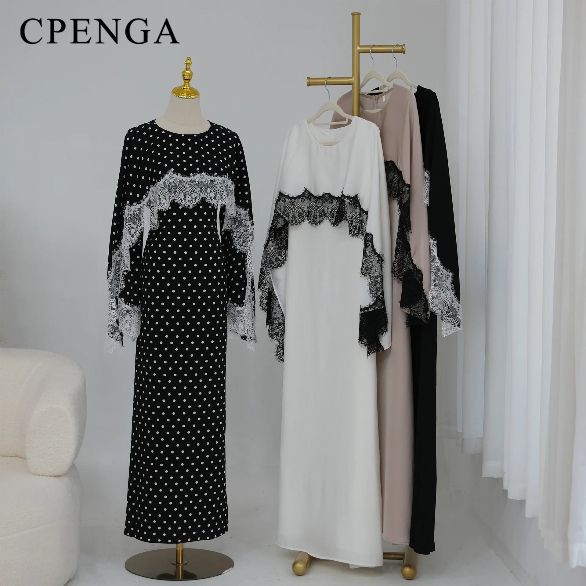 Luxury Dubai Abaya with Lace Shawl for Muslim Women