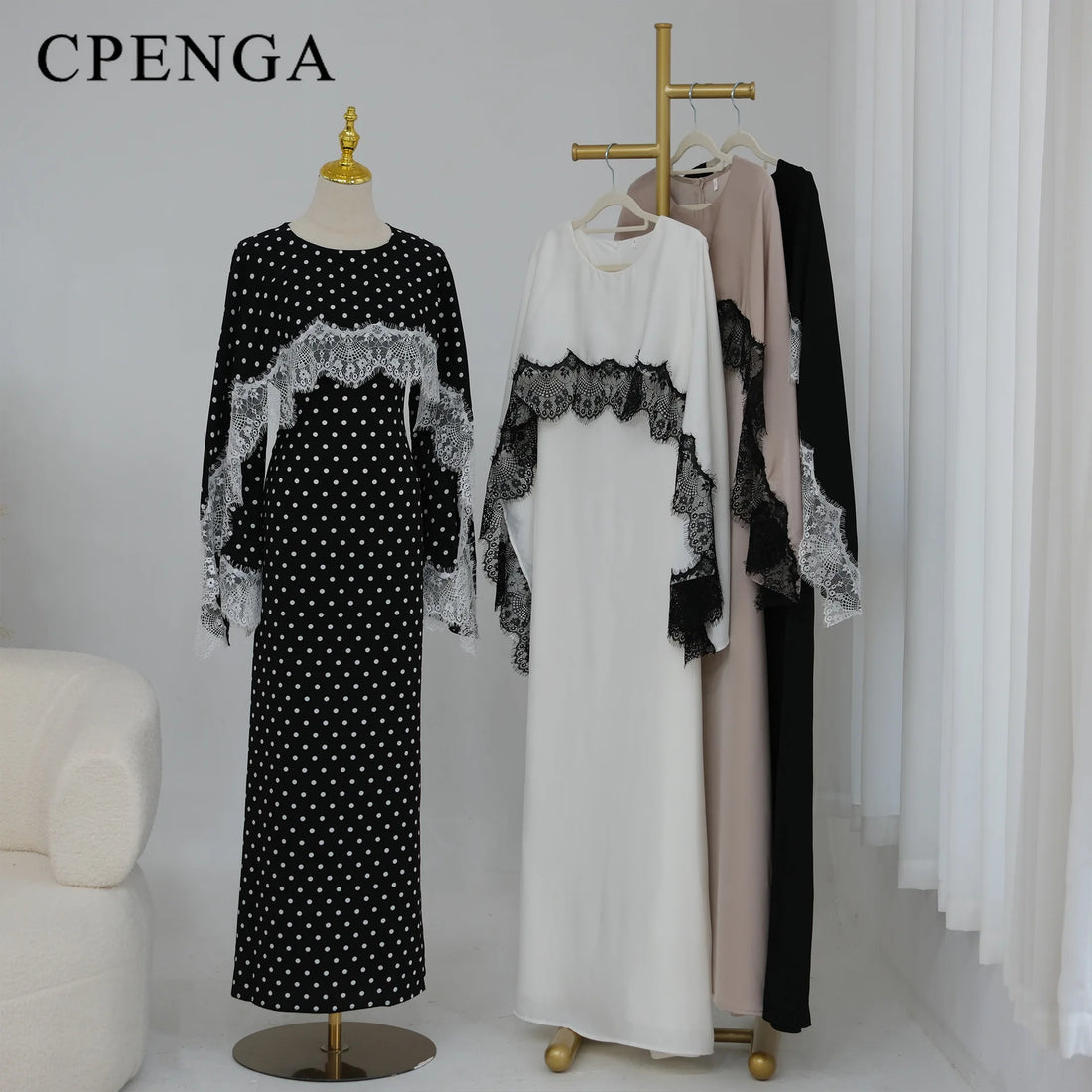 Luxury Dubai Abaya with Lace Shawl for Muslim Women