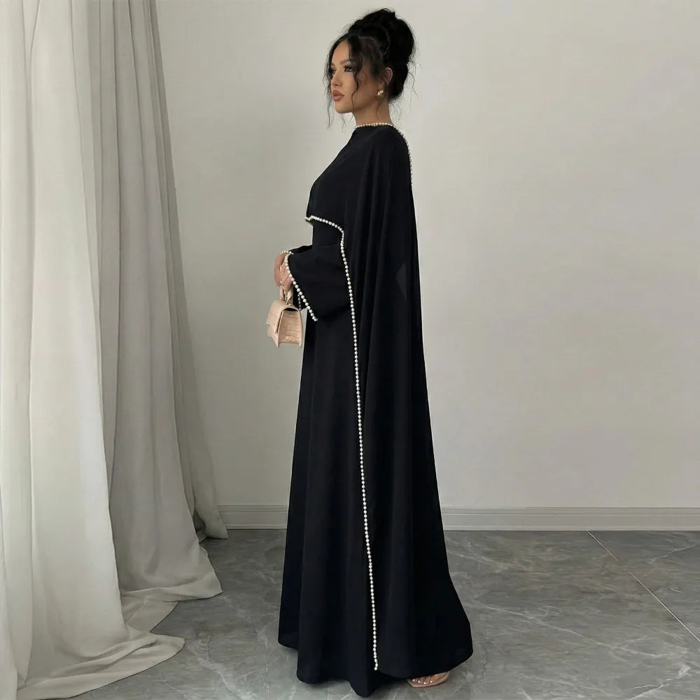 Beaded Cape Abaya Set – Elegant Long Modest Dress for Eid & Parties