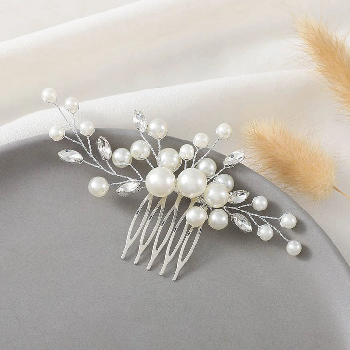 Bridal Pearl Hair Comb – Elegant White Pearl Headpiece for Women