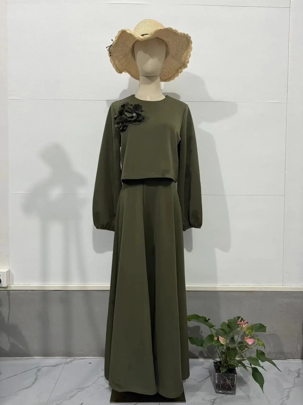 Lantern Sleeve Loose Two-piece Dress Femme Muslim Dress Abaya