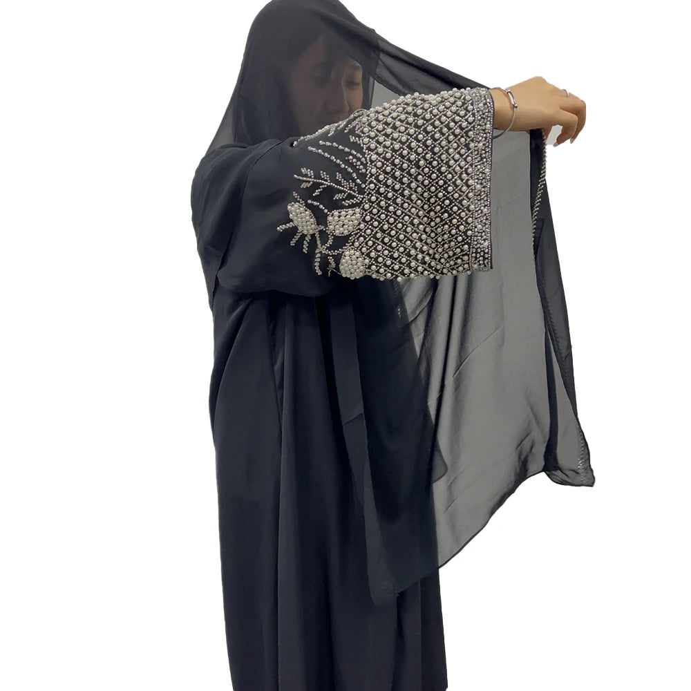 Luxury Black Abaya – Rhinestone & Bead Embroidery