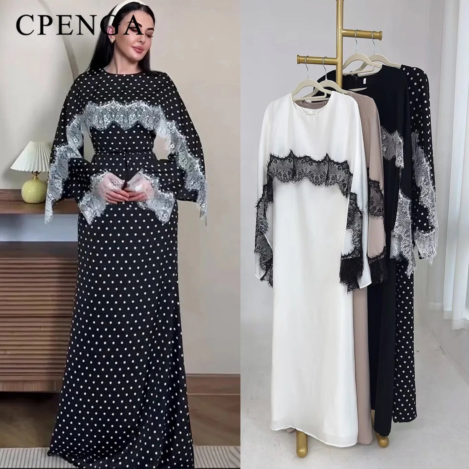 Luxury Dubai Abaya with Lace Shawl for Muslim Women